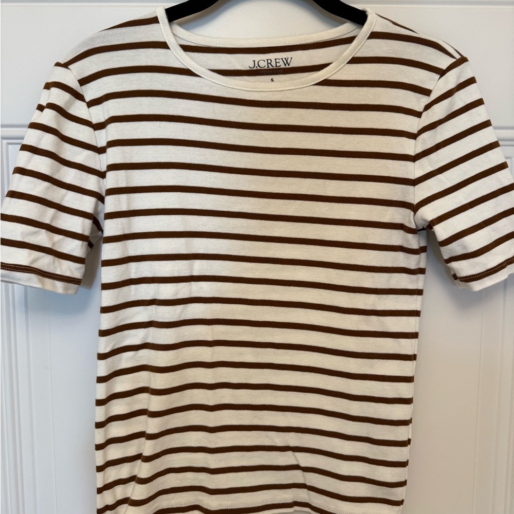 J.Crew Classic Brown and White Striped Tee